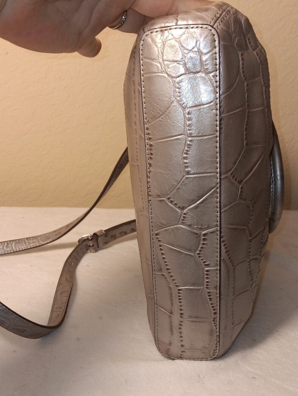 Coach Ashley Metallic Croc-Embossed Mini Tote Bag (F20344) in Silver - Picture 6 of 16